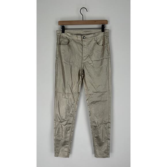 Calzedonia Coated Metallic Skinny Jeans Platinum Womens Size Large Faux Leather - Picture 1 of 7